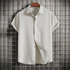 Camisa Solta em Algodão e Linho de Manga Curta Veron&Co, vista lateral