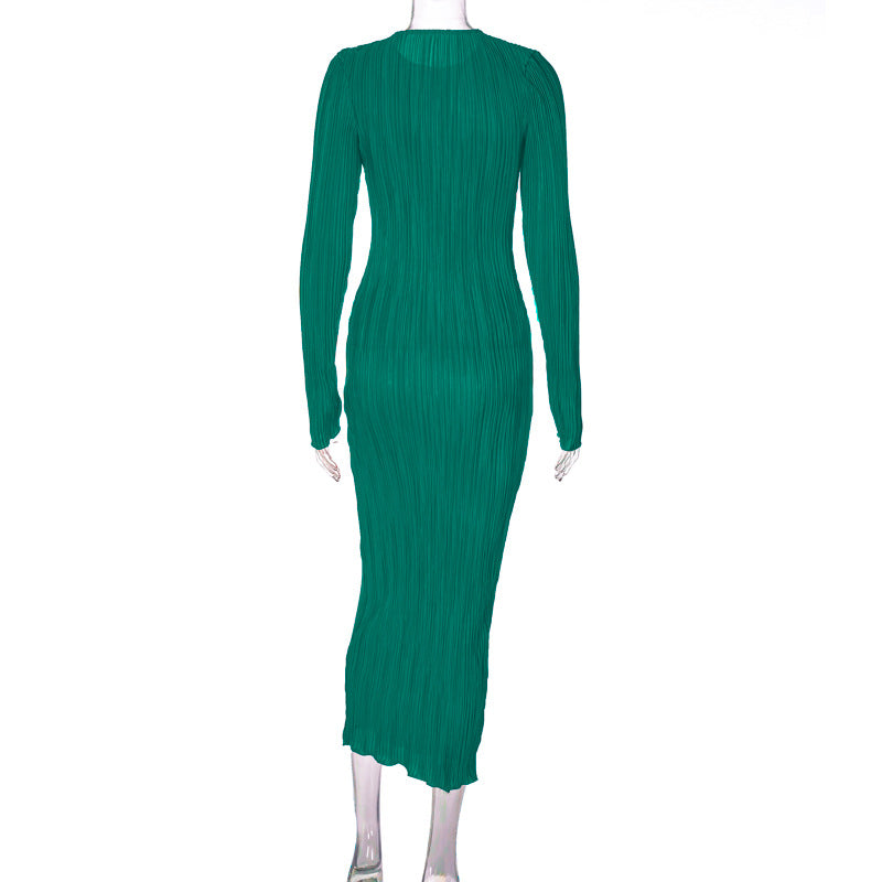 Vestido com Decote Redondo e Manga Comprida - Veron&Co