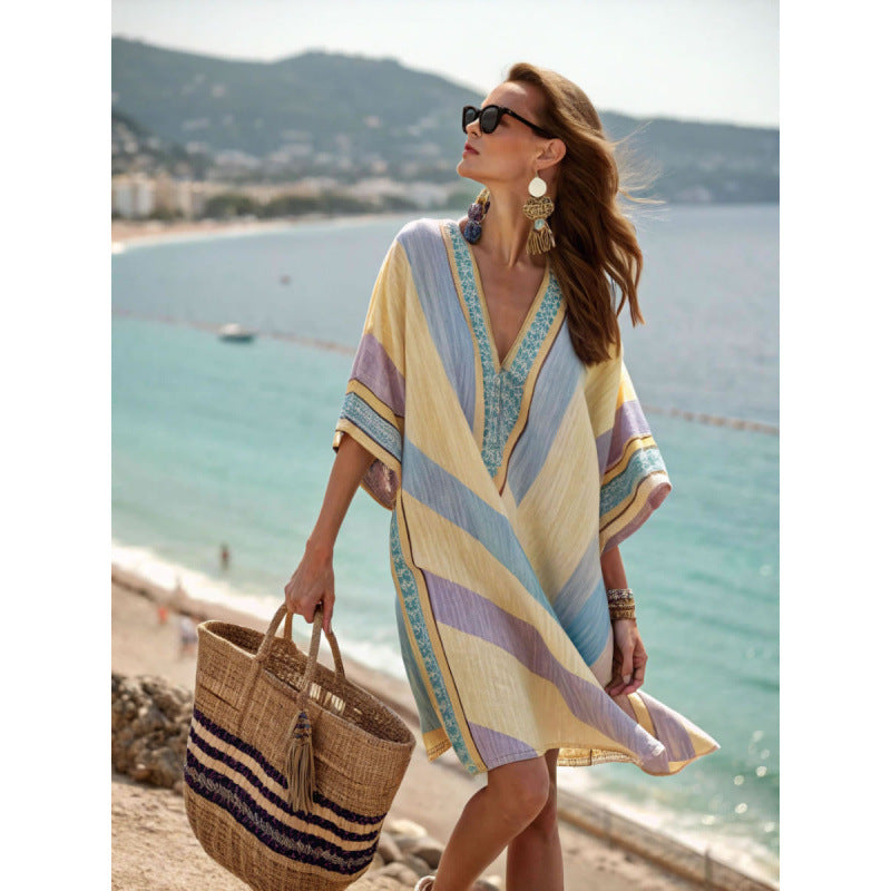Vestido Midi com Estampado e Decote em V - Veron&Co