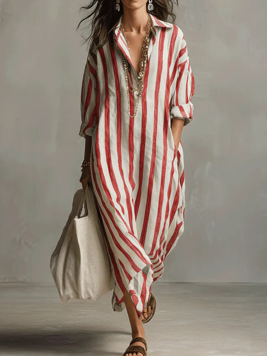 Vestido com Riscas e Corte Camiseiro - Veron&Co