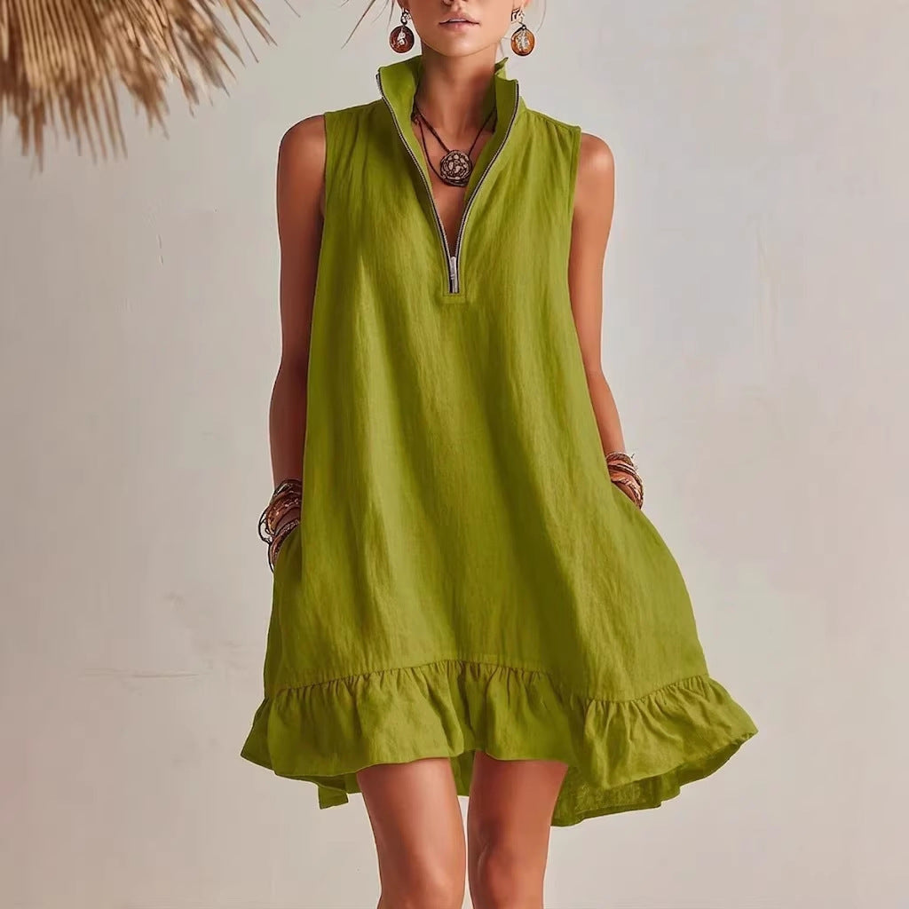 Vestido em Algodão com Decote em V e Sem Mangas - Veron&Co