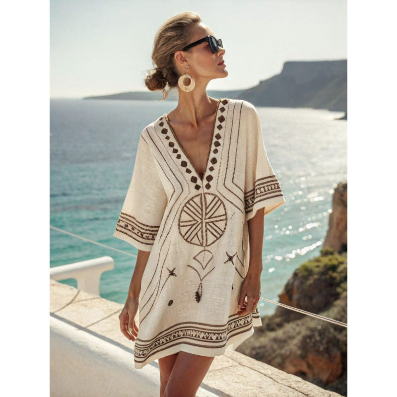 Vestido Midi com Estampado e Decote em V - Veron&Co