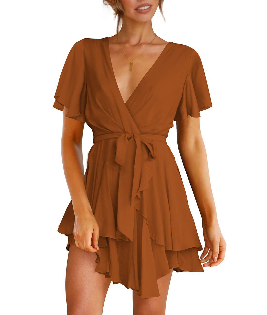 Vestido com Folhos e Decote em V - Veron&Co