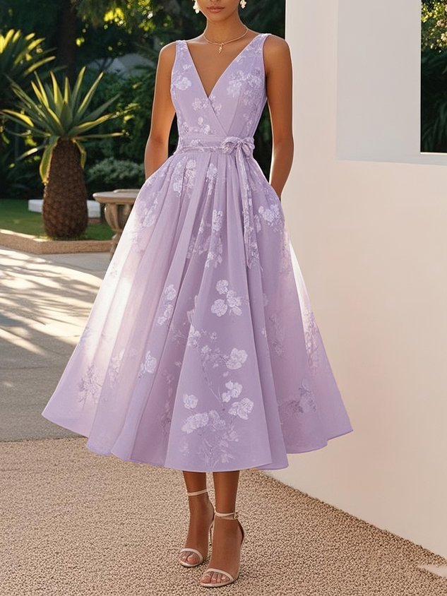 Vestido com Estampado e Decote em V - Veron&Co