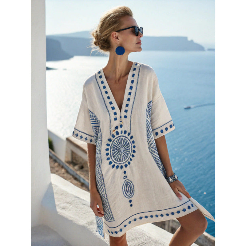 Vestido Midi com Estampado e Decote em V - Veron&Co