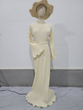 Vestido Longo com Pregas e Manga Sino - Veron&Co