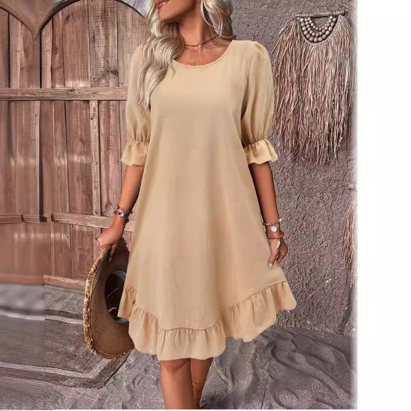 Vestido em Algodão e Linho com Inspiração Vintage e Corte Evasê - Veron&Co