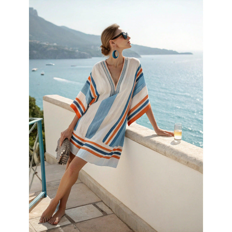Vestido Midi com Estampado e Decote em V - Veron&Co
