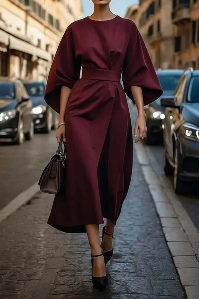 Vestido Longo com Marcação de Cintura e Manga Morcego - Veron&Co