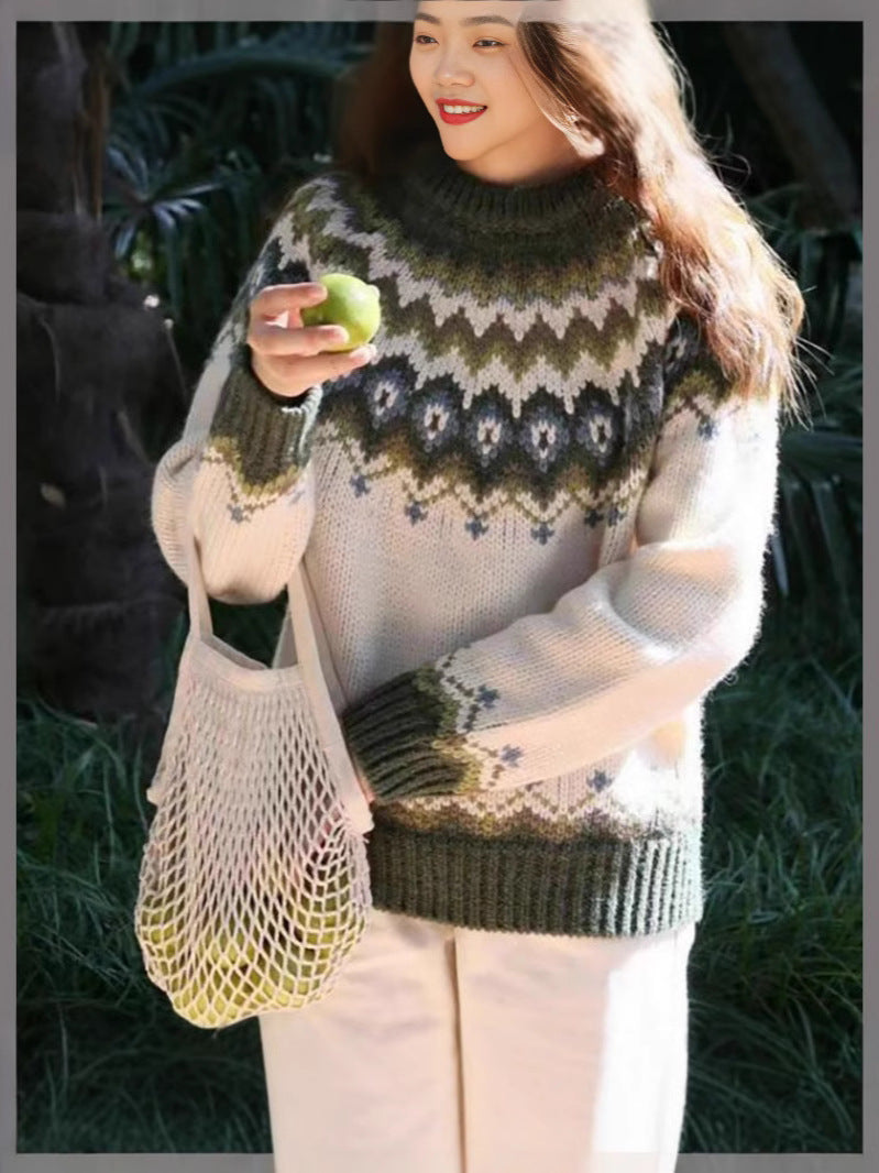 Two-Tone Round-Neck Sweater
