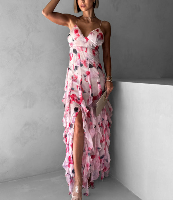 Vestido em Chiffon com Estampado e Ombros Descobertos - Veron&Co