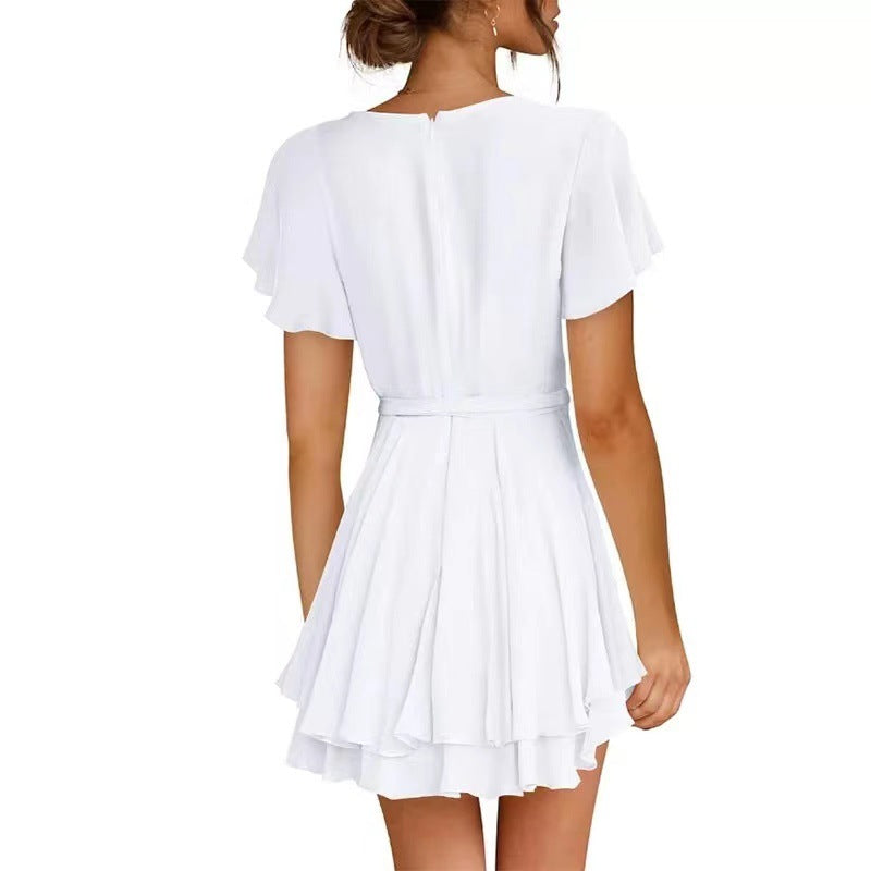 Vestido com Folhos e Decote em V - Veron&Co