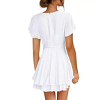 Vestido com Folhos e Decote em V - Veron&Co