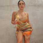 Vestido em Renda com Estampado e Costas Nuas - Veron&Co