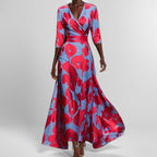 Vestido Longo com Estampado e Marcação de Cintura - Veron&Co