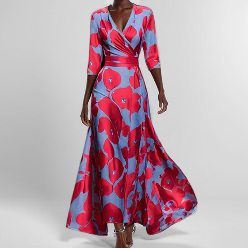 Vestido Longo com Estampado e Marcação de Cintura - Veron&Co