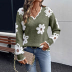 Floral Jacquard V-Neck Sweater