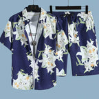 Conjunto Havaiano Floral Camisa e Calção Veron&Co, detalhe do estampado