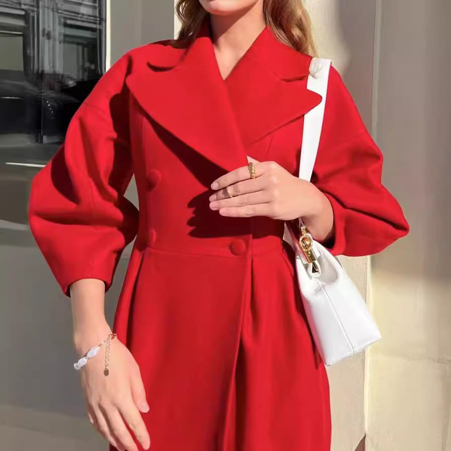 Long Coat with Puff Sleeves and Lapels