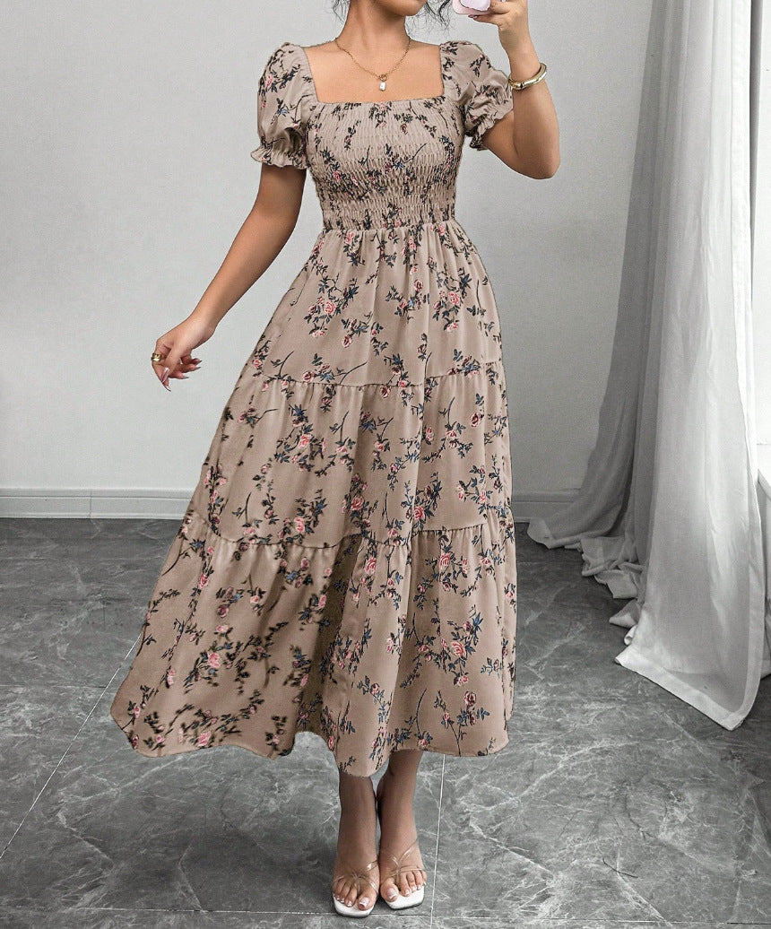 Vestido Longo com Estampado e Corte Evasê - Veron&Co