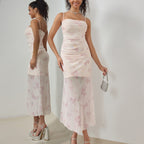 Vestido Longo com Estampado Floral e Pregas - Veron&Co