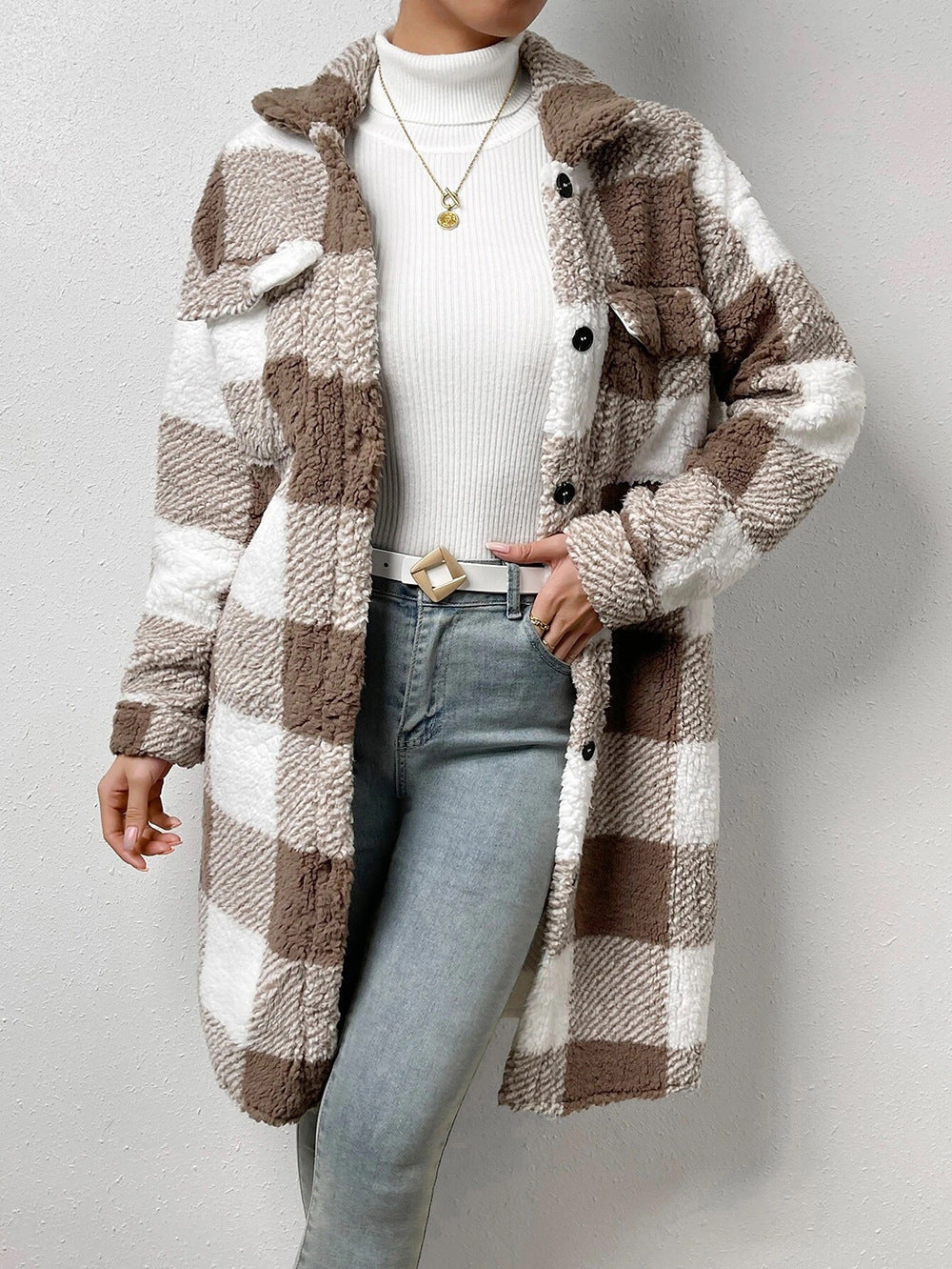 Plaid Teddy Coat with Lapels