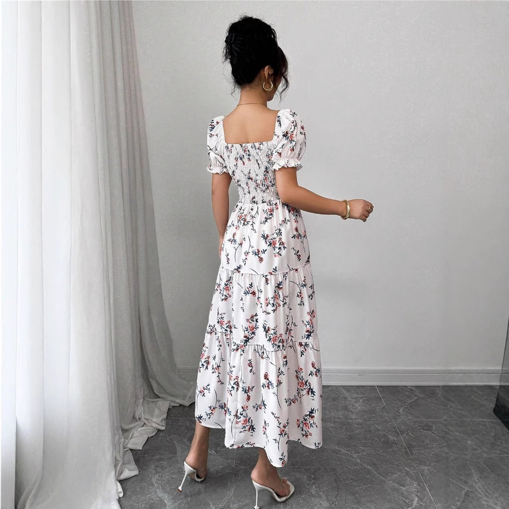 Vestido Longo com Estampado e Corte Evasê - Veron&Co