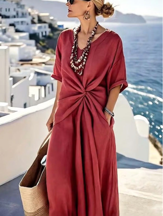 Vestido com Estampado e Pregas - Veron&Co