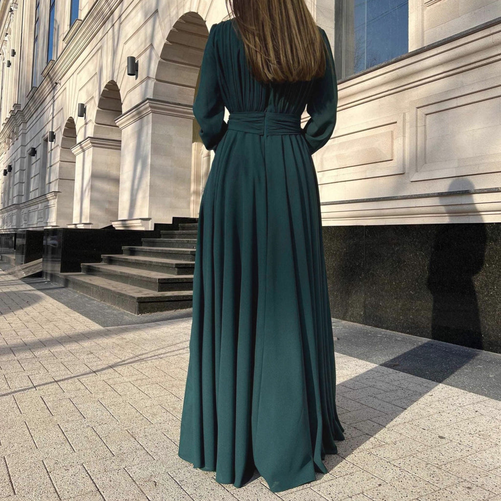 Vestido com Pregas e Manga Comprida - Veron&Co