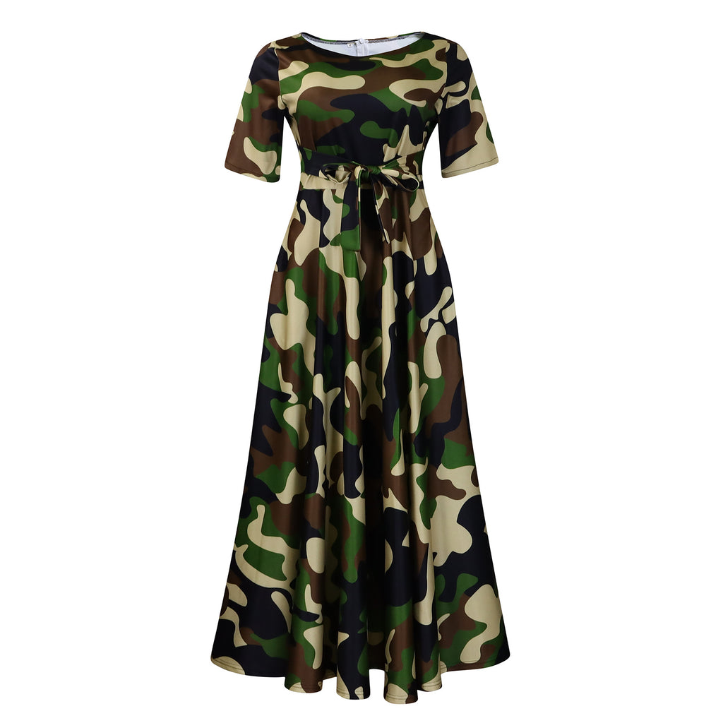 Vestido com Laço Na Cintura e Manga Curta - Veron&Co