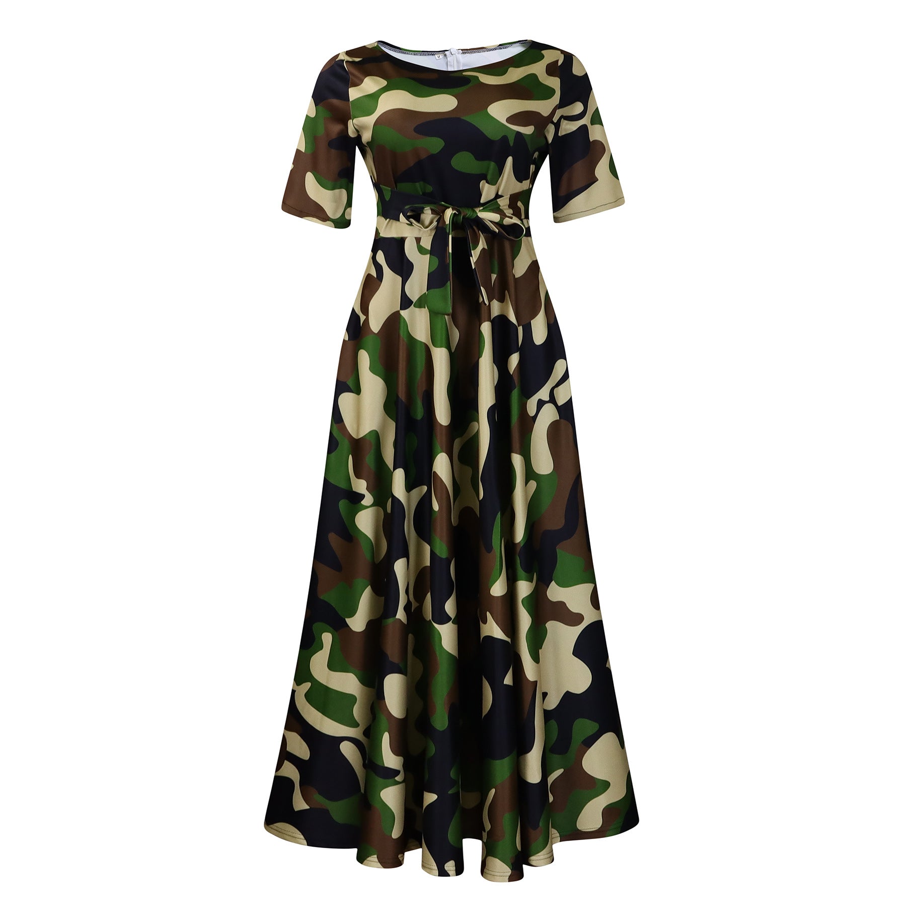 Vestido com Laço Na Cintura e Manga Curta - Veron&Co