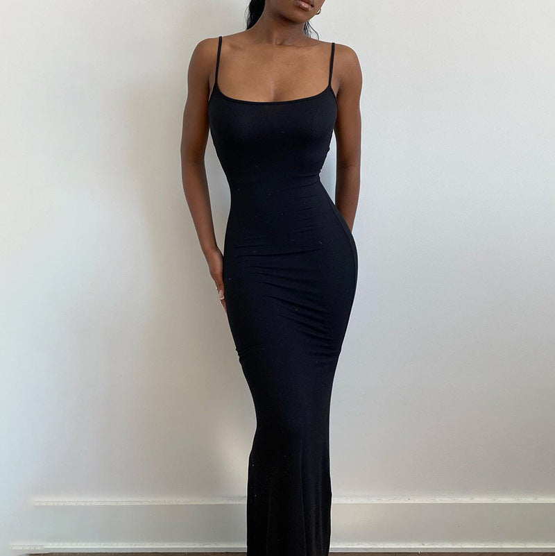 Vestido em Seda com Corte Sereia e Alças Finas - Veron&Co