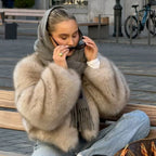 Short Faux Fur Coat with Round Neck