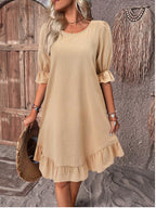 Vestido em Algodão e Linho com Inspiração Vintage e Corte Evasê - Veron&Co