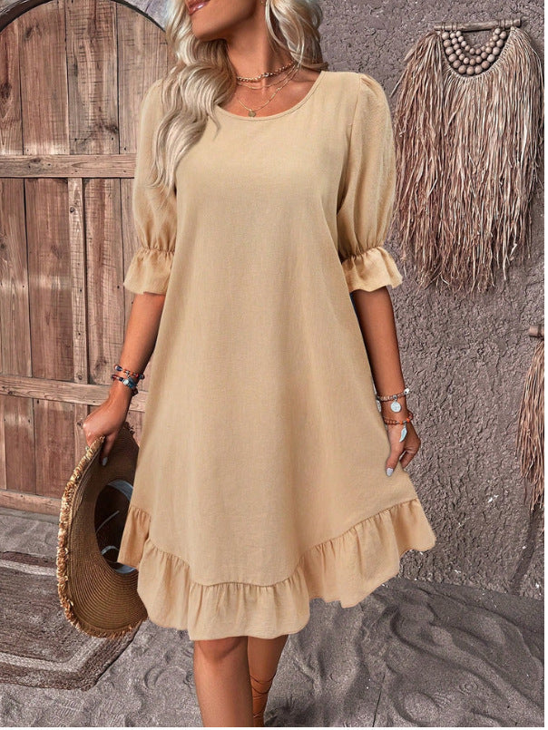 Vestido em Algodão e Linho com Inspiração Vintage e Corte Evasê - Veron&Co