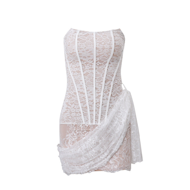 Vestido em Renda com Um Só Ombro - Veron&Co