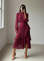 Vestido Midi com Folhos e Pregas - Veron&Co