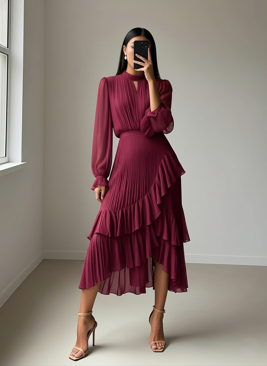 Vestido Midi com Folhos e Pregas - Veron&Co