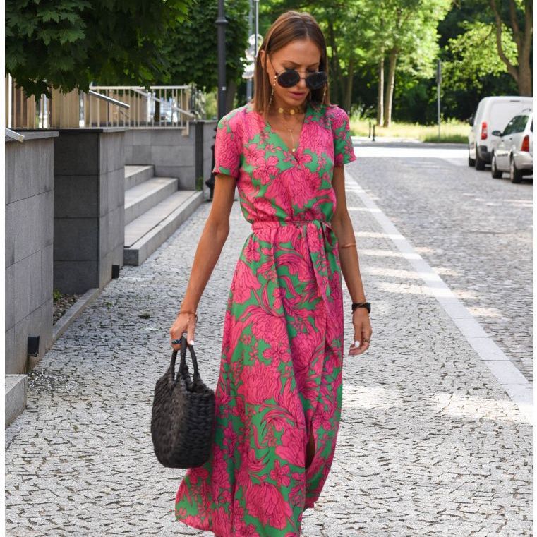 Vestido com Estampado e Decote em V - Veron&Co