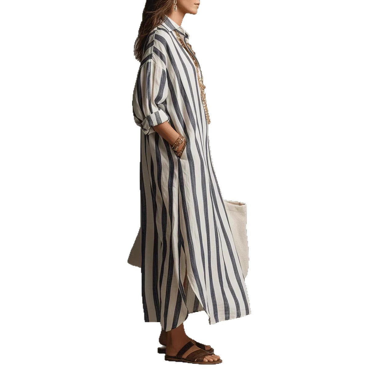 Vestido com Riscas e Corte Camiseiro - Veron&Co
