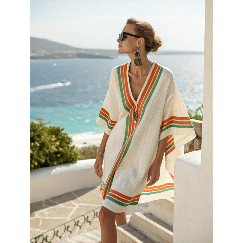 Vestido Midi com Estampado e Decote em V - Veron&Co