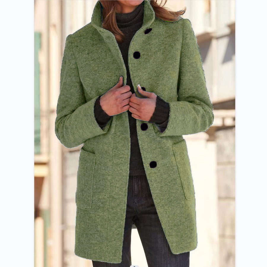 Retro High-Neck Wool Coat