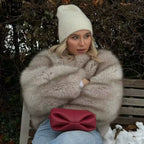 Short Faux Fur Coat with Round Neck