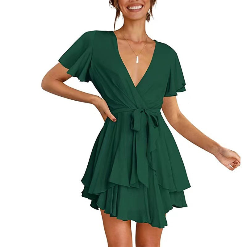Vestido com Folhos e Decote em V - Veron&Co