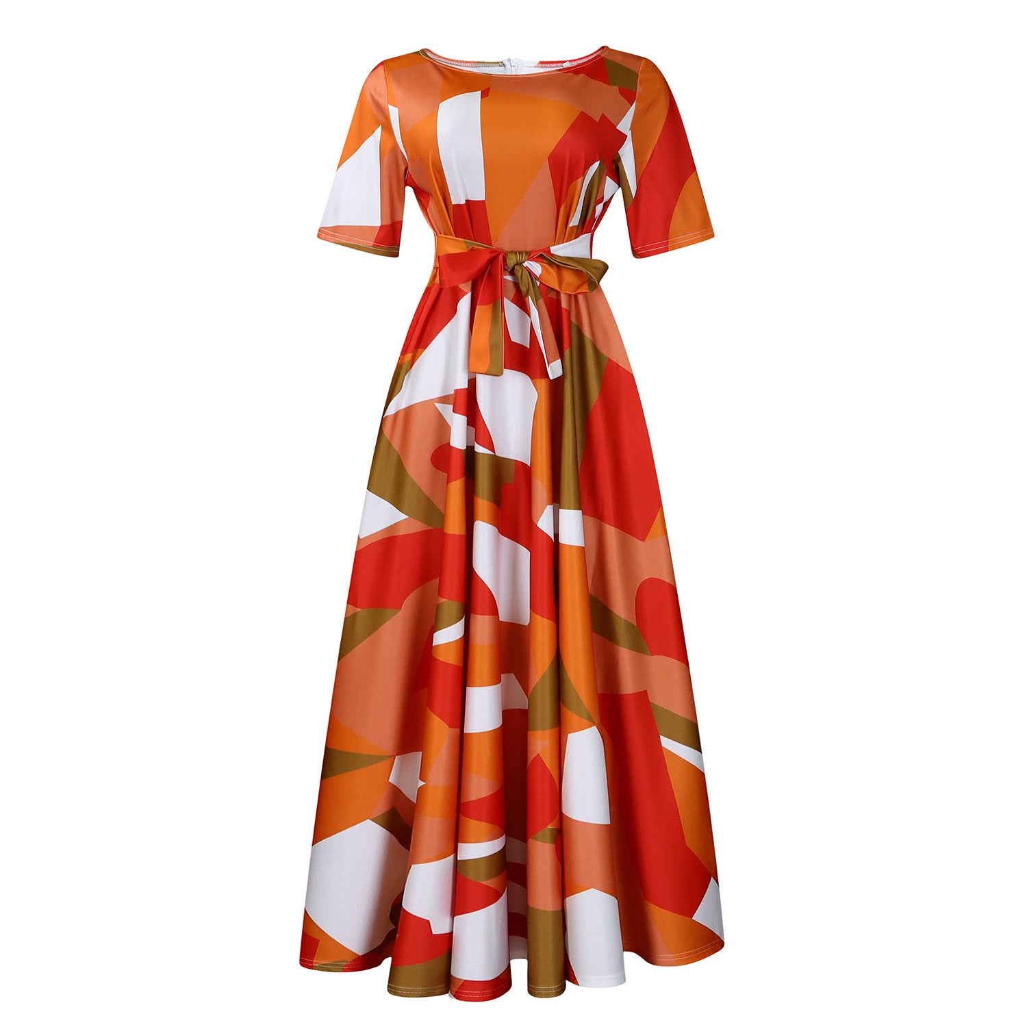 Vestido com Laço Na Cintura e Manga Curta - Veron&Co