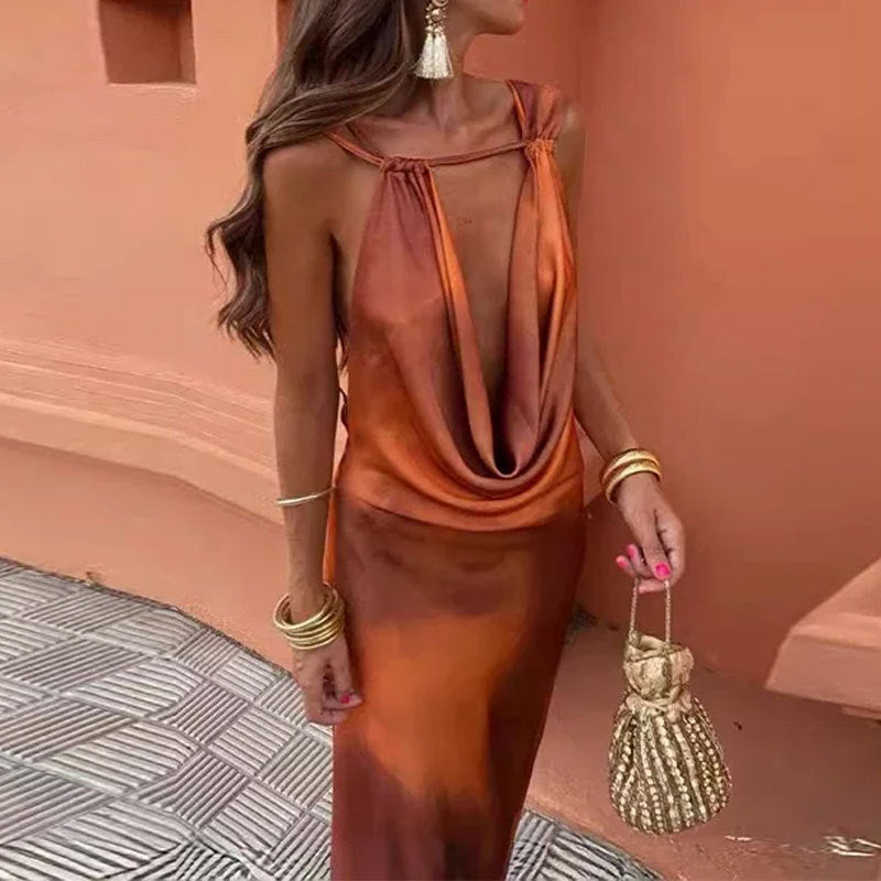 Vestido com Estampado e Costas Nuas - Veron&Co