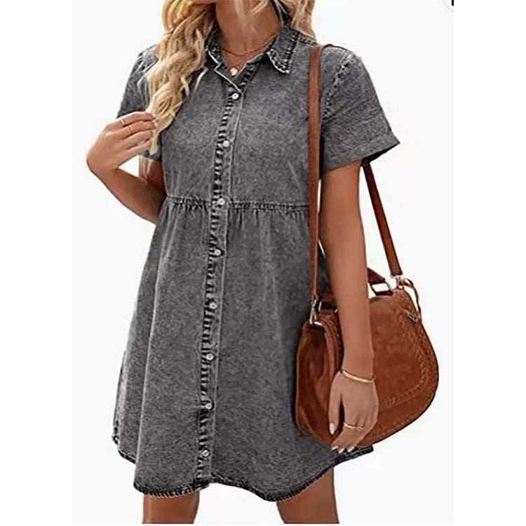 Vestido em Ganga com Gola Lapela - Veron&Co
