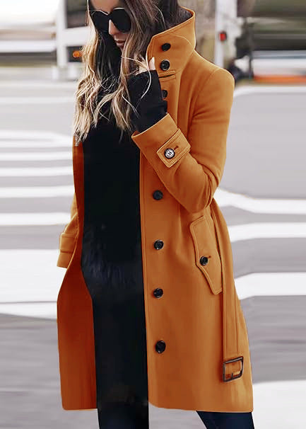 Wool Coat with Buttons and Classic Collar