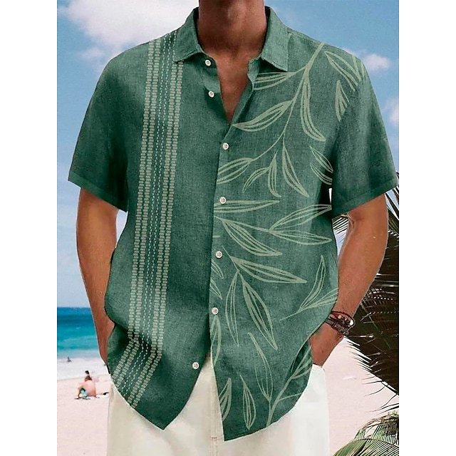 Camisa Estampada Tropical de Manga Curta Veron&Co, detalhe do tecido