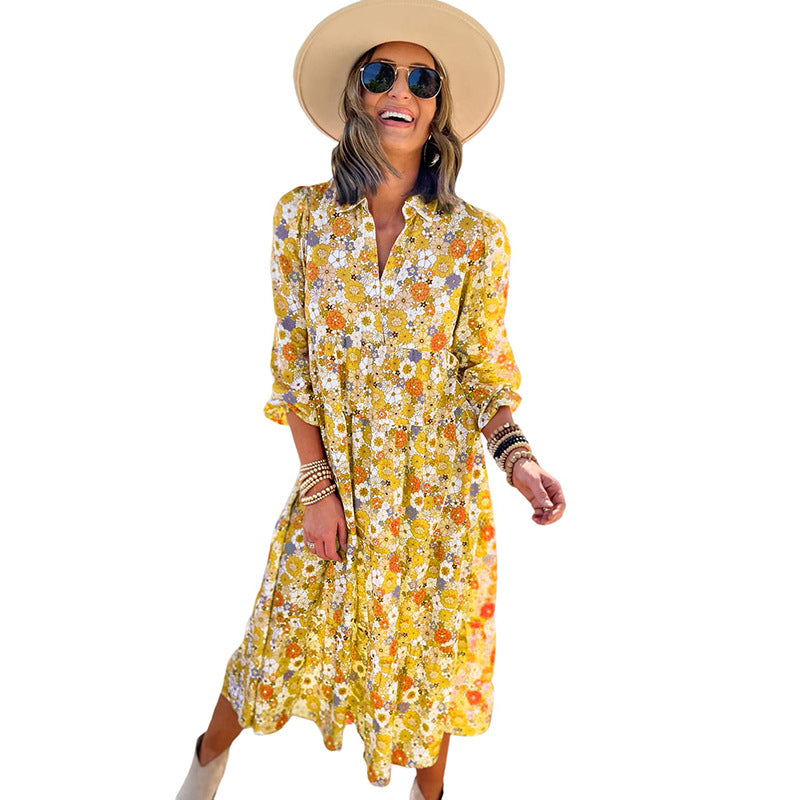 Vestido Longo com Estampado e Folhos - Veron&Co